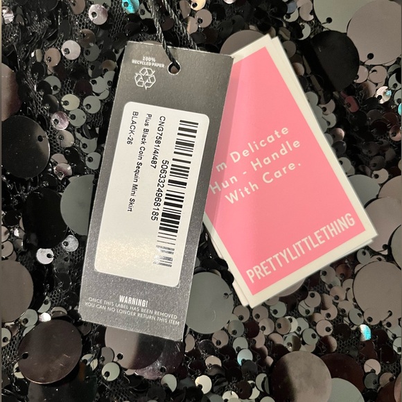 NWT- Plus size US 22, Pretty little thing black coin sequin mini skirt - Picture 3 of 3